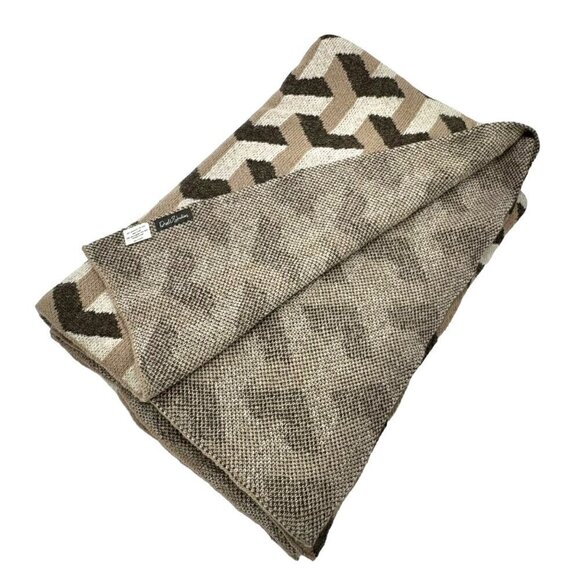 NWT Dwell Studio Lambwool Throw Blanket Afghan Brown Geometric Pattern 70”x50” - Picture 9 of 10
